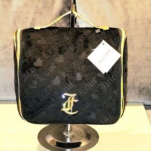 NWT JUICY COUTURE BLACK MONOGRAM TRAVEL COSMETICS BAG CARRY HANDLE & INSIDE HOOK